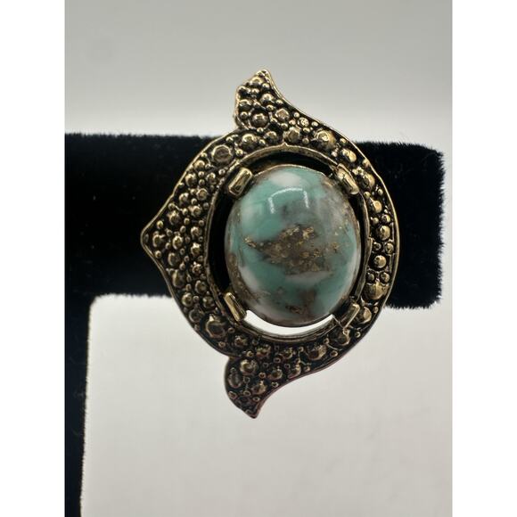 VTG Signed Sarah Cov Gold Tone And Multicolor Cabochon Center Clip-On Earrings - Picture 2 of 5